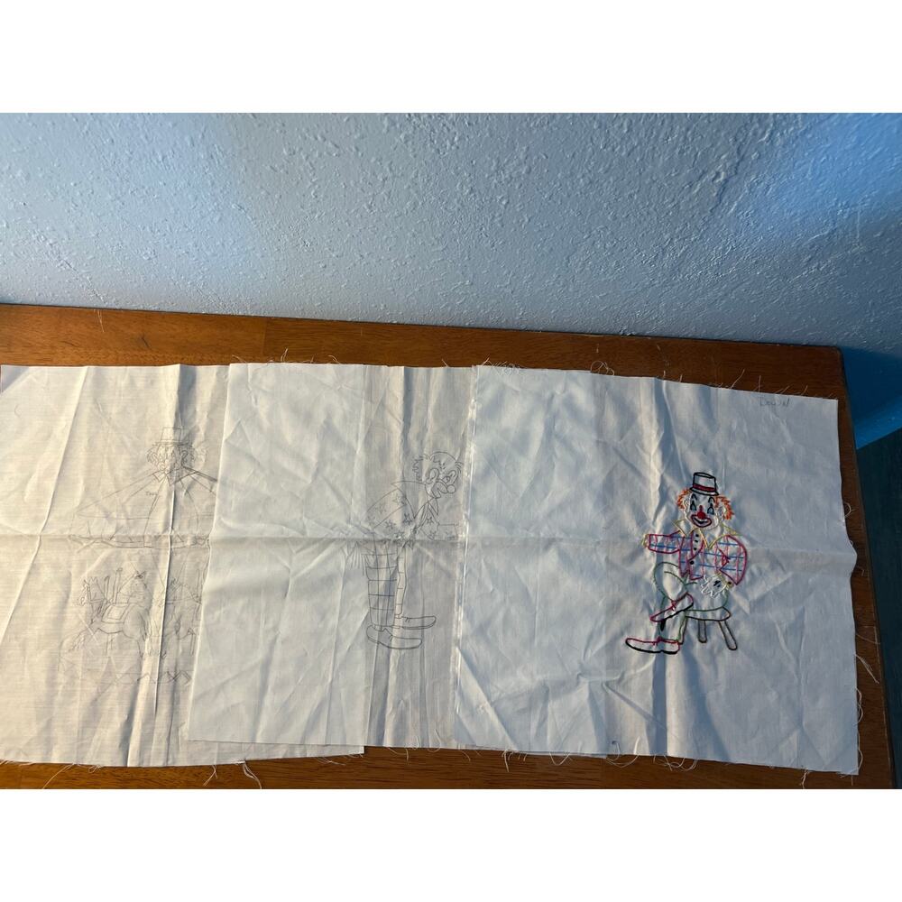 Handmade Embroidered Circus Clown and Clown Patterns 14" Squares